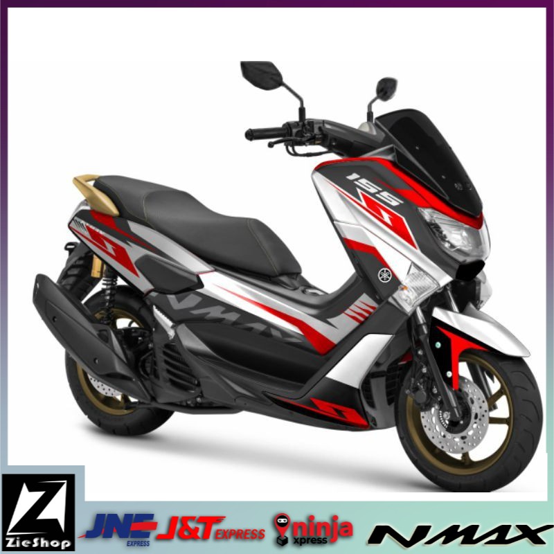 Decal NMAX Full Body Motif Simple putih lis merah
