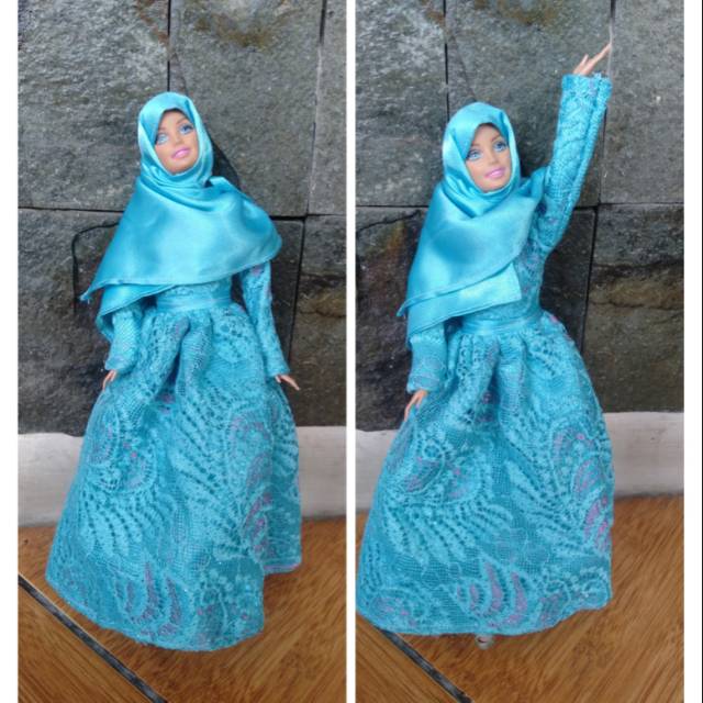 Gamis Barbie brokat biru