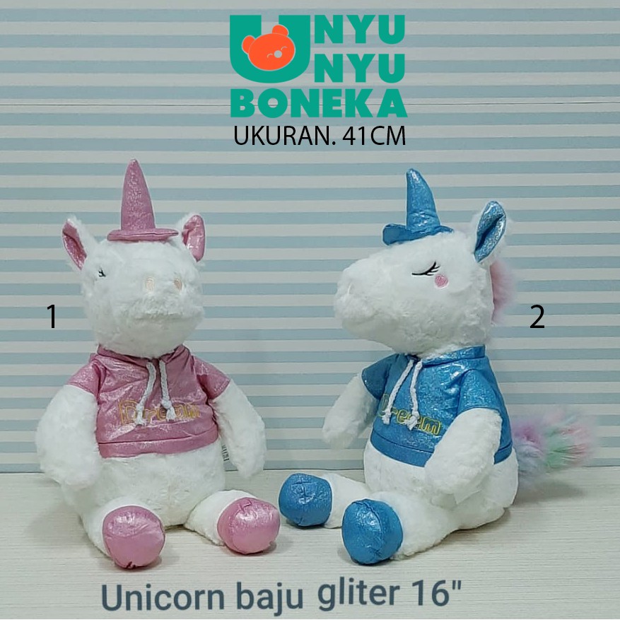 Import Boneka Cute Unicorn 41cm Tshirt Gliter Kuda pony souvenir kado ultah