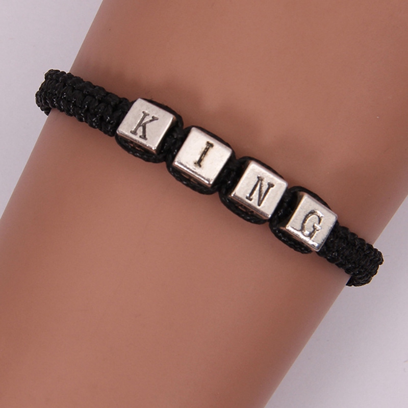 Gelang Tangan Couple Bahan Woven Warna Silver Motif Bordir Tulisan untuk Unisex