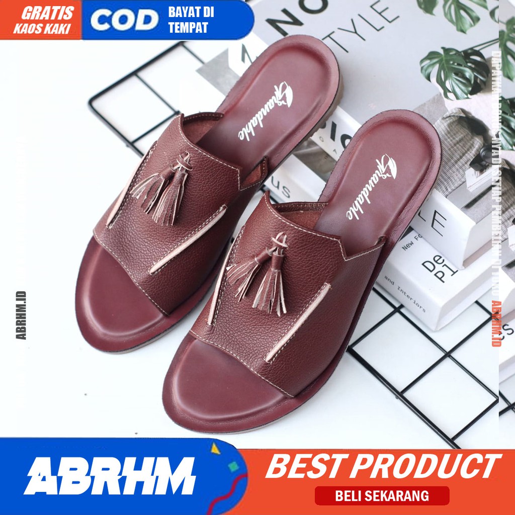 ABRHM x KIMO Sandal Kulit Wanita Papirut Sendal Slop Asli Garut Sendal Kokop wanita Santai Gaya Keren kekinian