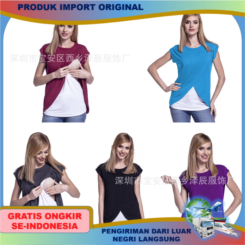 Kaos Perempuan Eksklusif untuk Wanita Menyusui Bayi Style Eropa Amerika T-shirt Cewek Elegan Pakaian