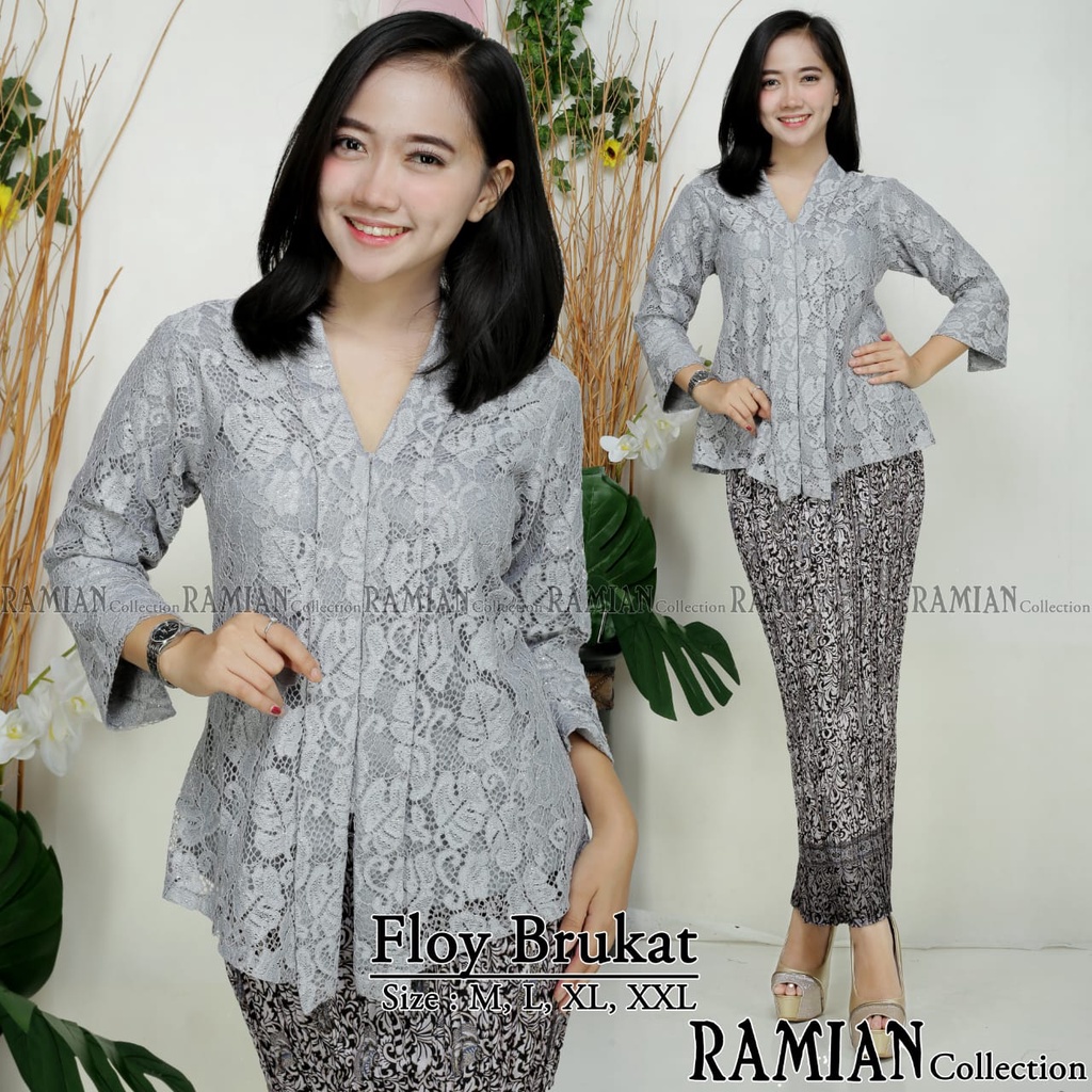 SETELAN KEBAYA BRUKAT / SET KEBAYA FLOY BRUKAT MODERN / KEBAYA KUTUBARU BROKAT GREY
