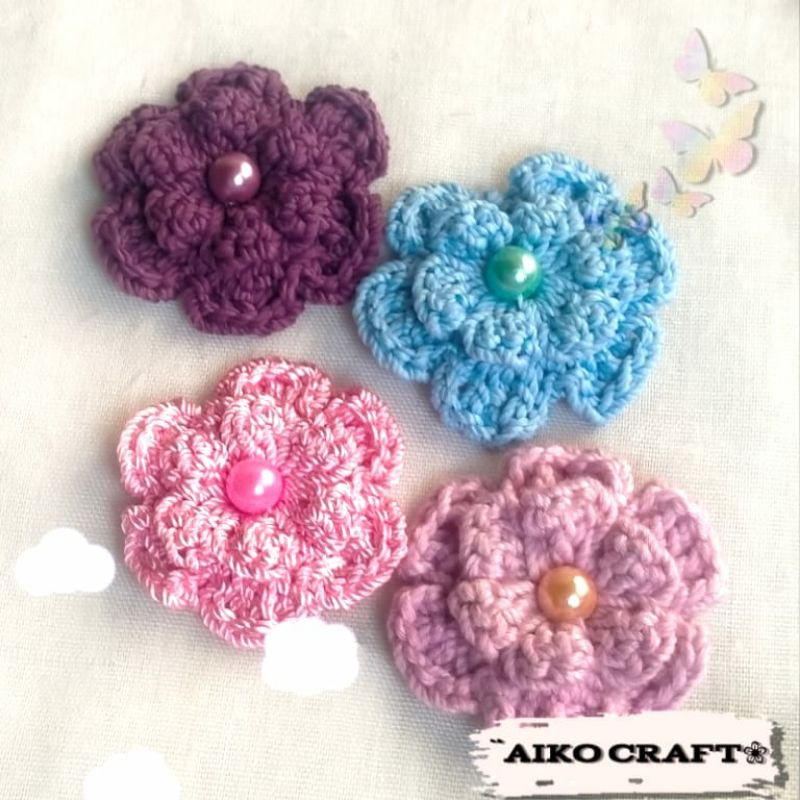 Aplikasi Bunga Rajut/ Aplikasi Rajut Tempel