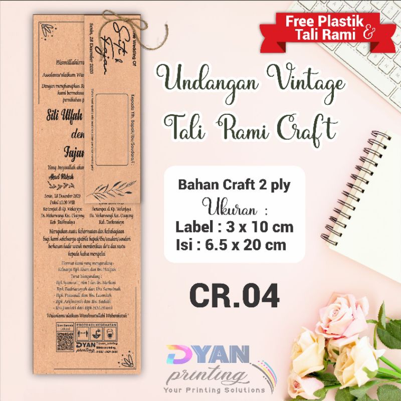 UNDANGAN VINTAGE TALI RAMI CRAFT, ELEGANT MURAH