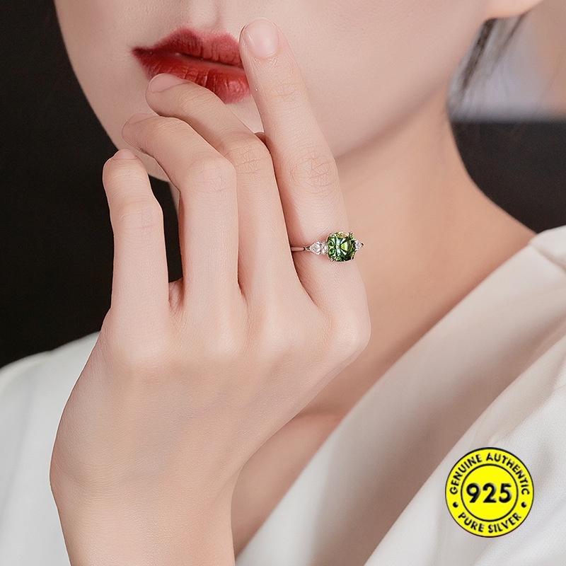 Cincin Batu Permata Hijau Alami Model Terbuka Dapat Disesuaikan