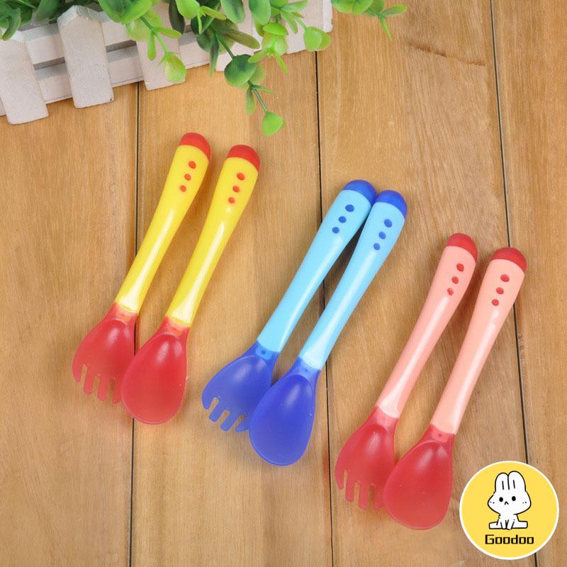 Sendok Makan Bayi / Sendok Garpu Sensor Panas Silikon / Peralatan Makan Bayi -Doo