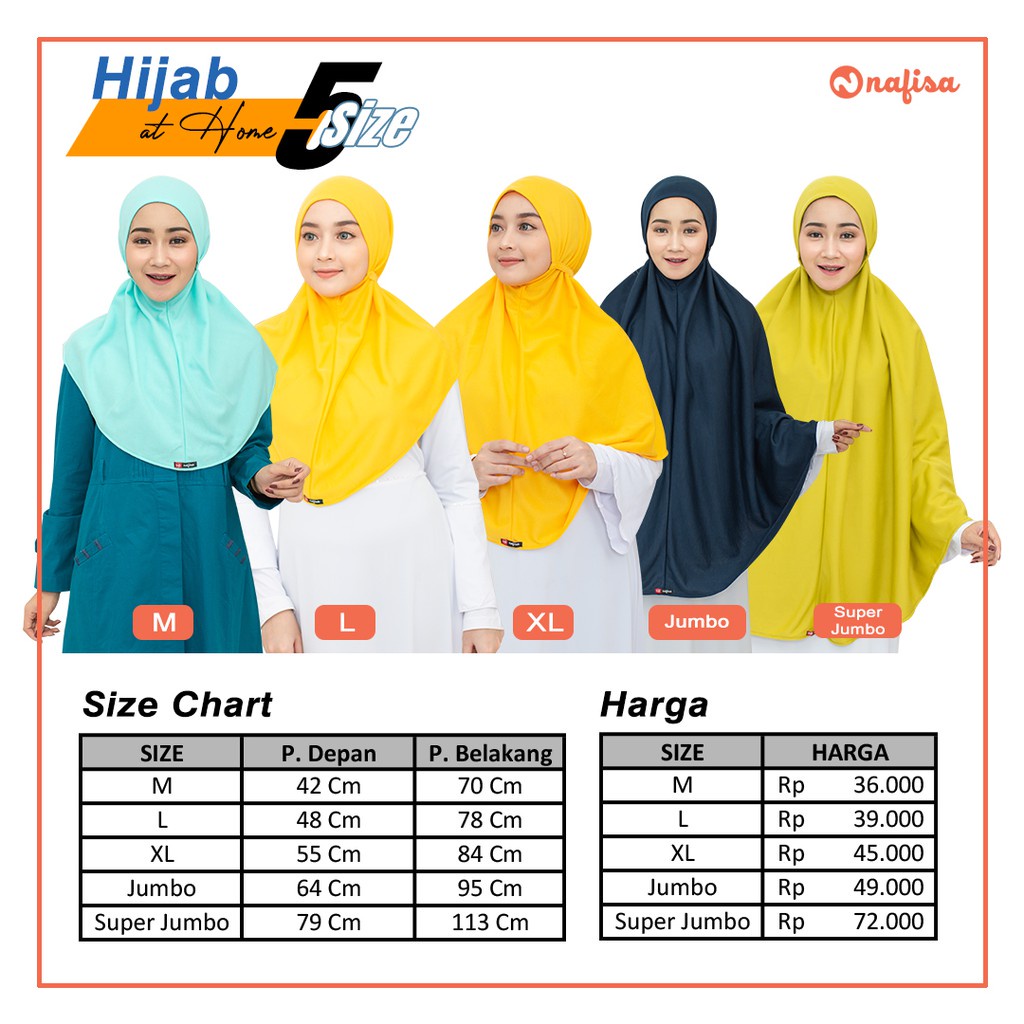 Jilbab Nafisa At Home Size XL | Hijab Instan Tali Kerudung Khimar Tanpa Pet |  Instan Kaos Antem