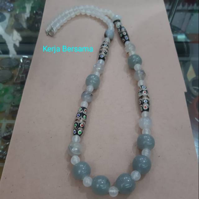 kalung etnik manik dayak kombinasi batu akik jombang