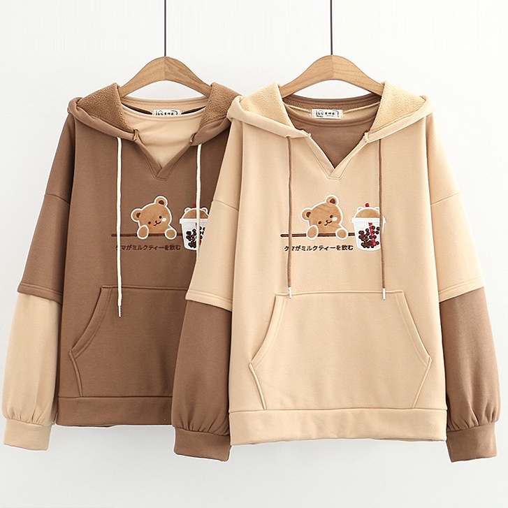 COD | PANDA COMBY SWEATER HOODIE KARAKTER BEAR MATT FLEECE TEBAL OUTERWEAR REMAJA WANITA