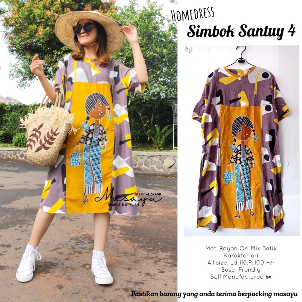 Home Dress Simbok Santuy 4 #2 Daster Batik Karakter Masayu Rayon Jumbo Santai Casual Busui