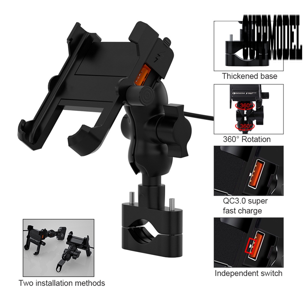 Bracket Dudukan Handphone Bahan Aluminum Alloy Anti Air Dengan Port Charger QC 3.0