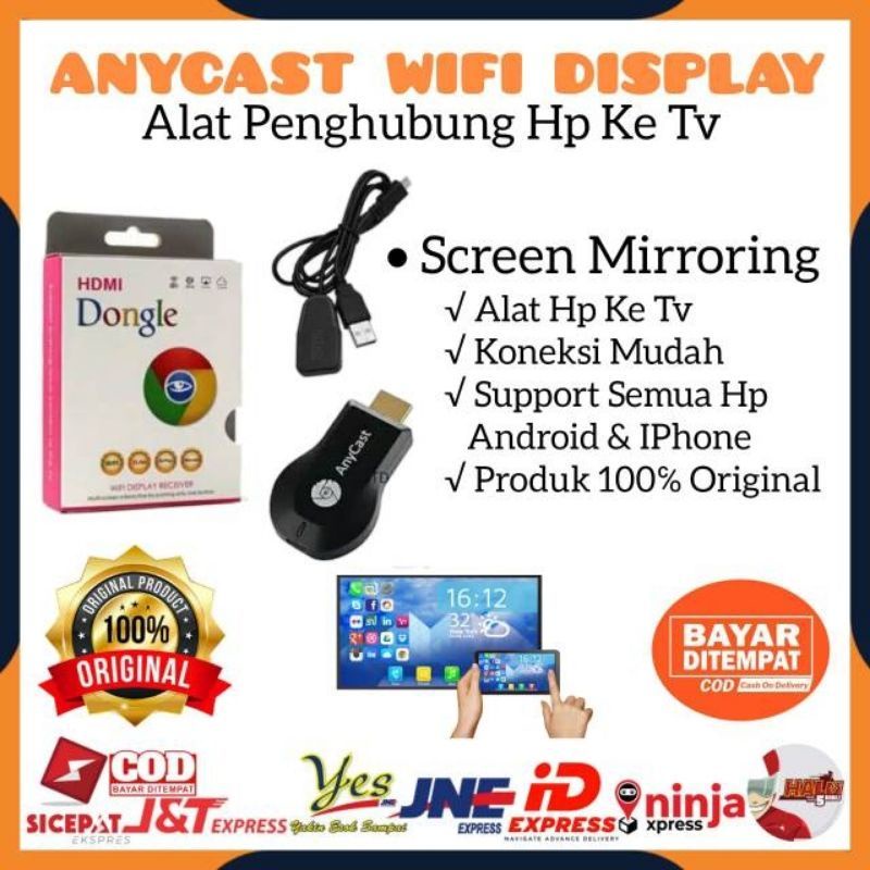 Anycast wifi display receiver hdmi merk advance / alat penyambung hp ke tv LED / tv tabung