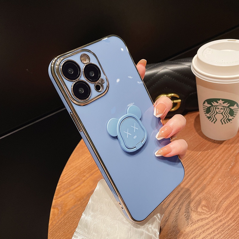 Soft Case Silikon Motif Beruang Dengan Ring Holder Untuk iPhone Xs Max 6 Plus 6S 7 8 Plus