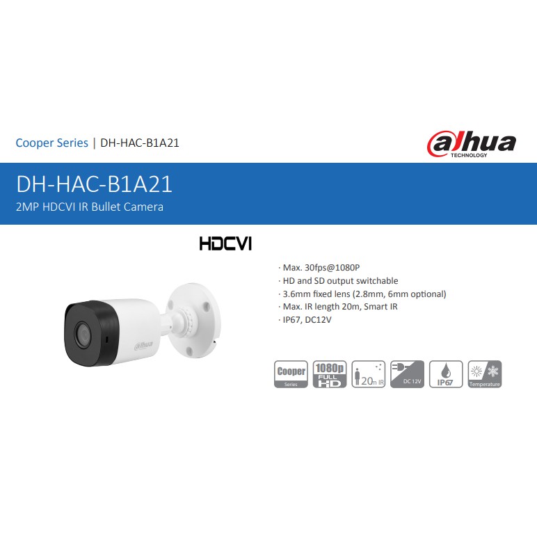 DAHUA HAC-B1A21 DAHUA OUTDOOR CAMERA COOPER SERIES 2MP ORIGINAL GARANSI RESMI