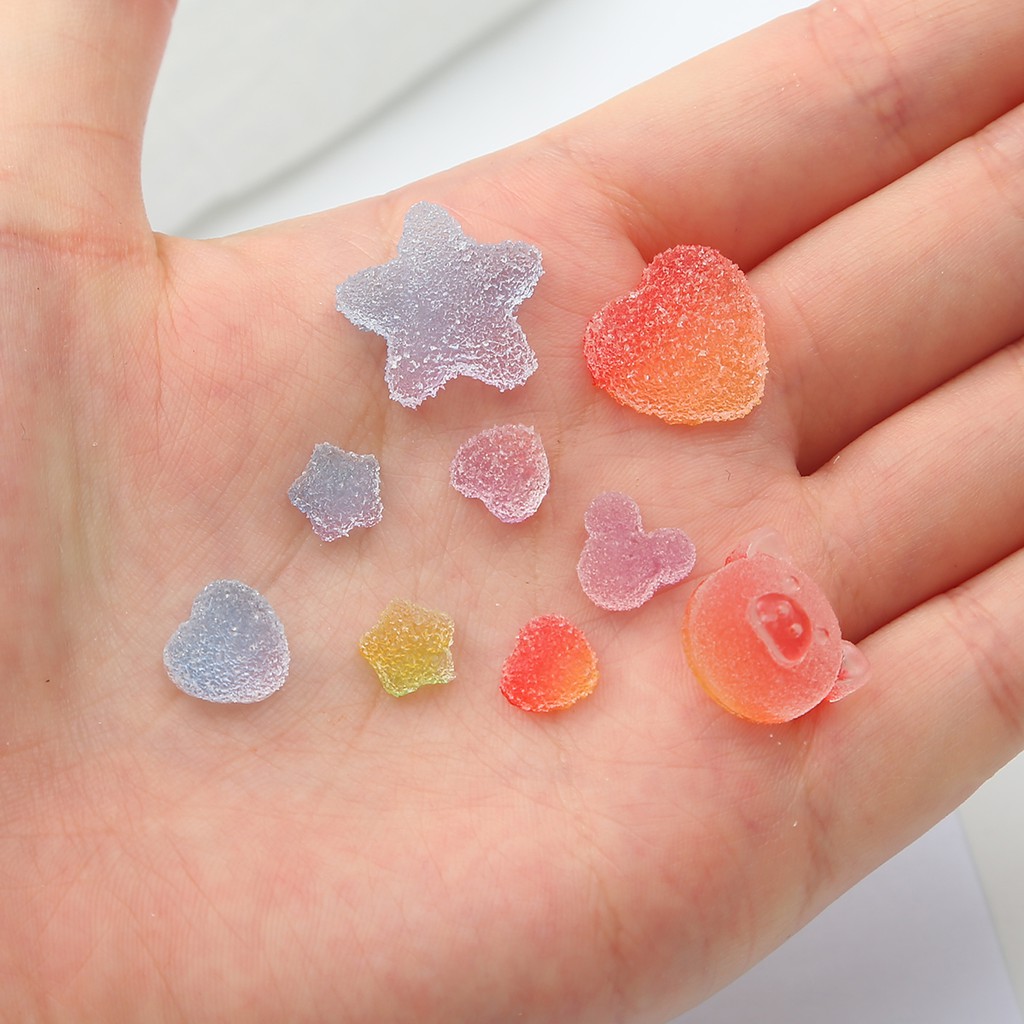 CHARMS 20 / 40pcs / Set Charm Cabochon Bentuk Hati / Bintang / Permen Bahan Resin Multiwarna Untuk Scrapbook Diy