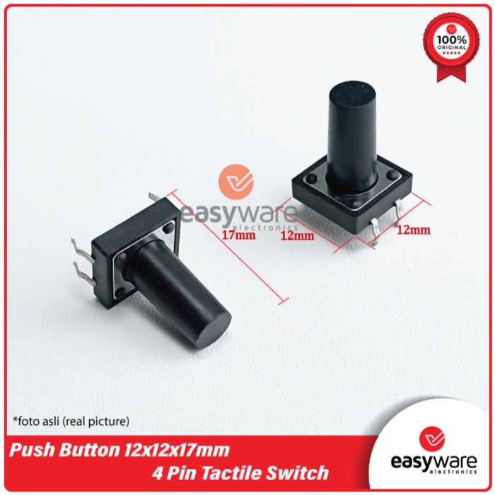 PUSH BUTTON SWITCH 12x12x17 MM 4 PIN TACTILE SWITCH 12x12x17