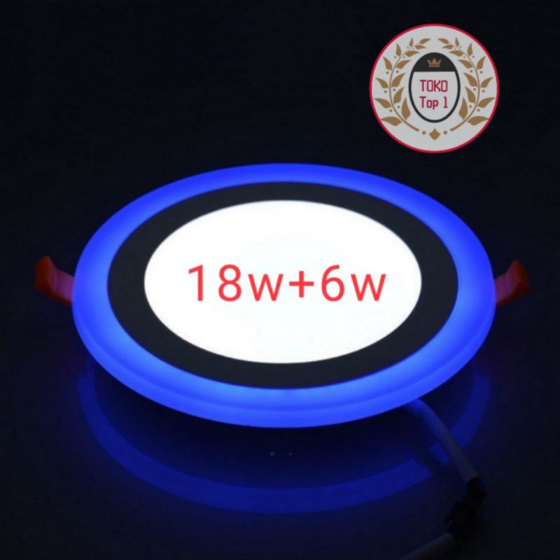 DOWNLIGHT LED PANEL 2 WARNA18w+6w  WATT BULAT TENGAH PUTIH SAMPING BIRU KUNING PINK JUGA ADA