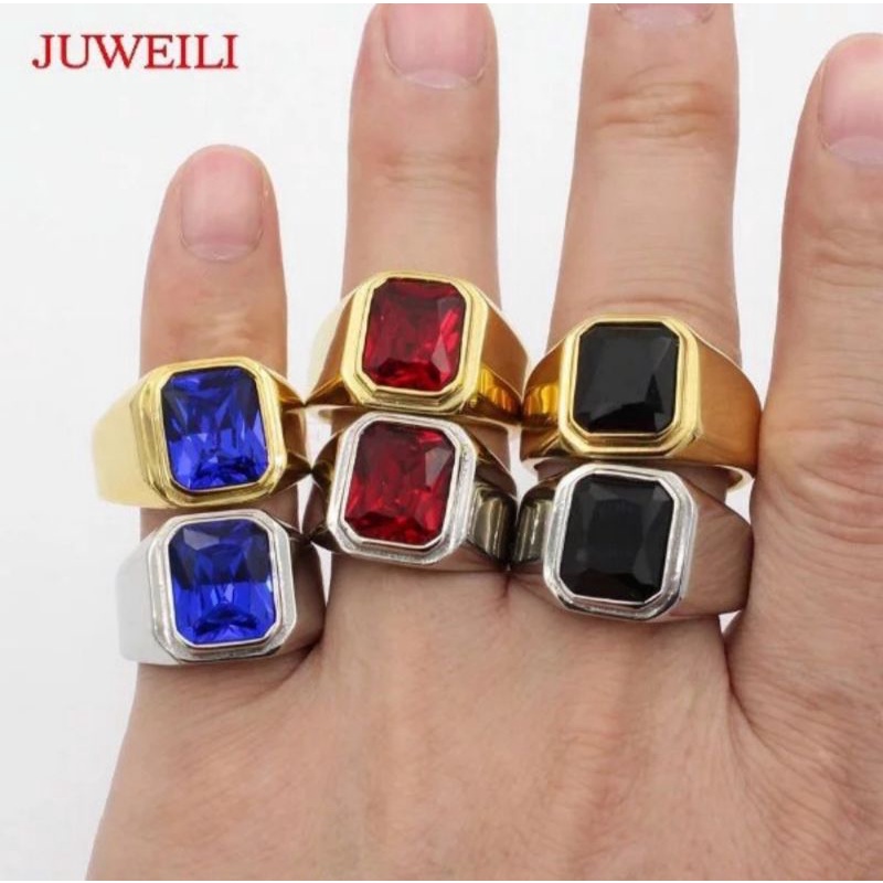 cincin pria batu titanium gold