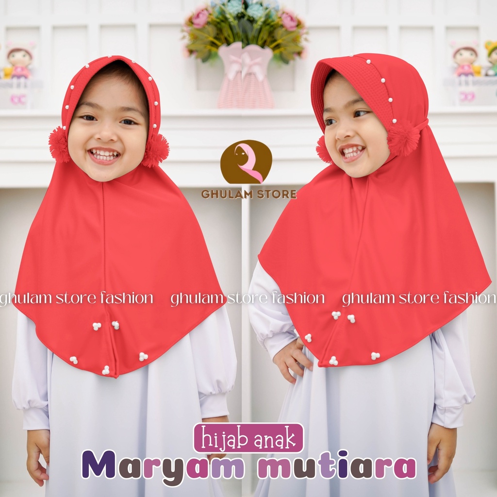 Jilbab Hijab Anak TK Maryam Mutiara / Hijab Anak TK Kekinian / Hijab Anak TK Ped Mutiara Pompom / Ji