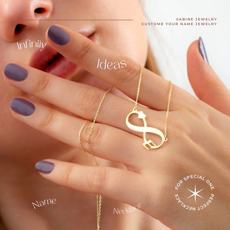 Kalung Nama Titanium Gold Infinity Inisial Love