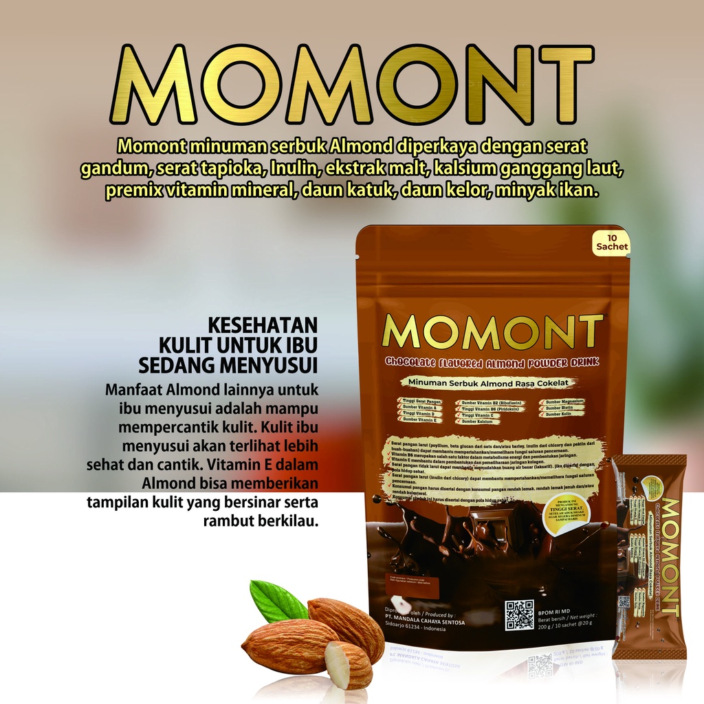 Momont Almond Milk Susu Pelancar ASI dan Peningkat Kualitas ASI 200gr 10 Sachet | Halal | BPOM