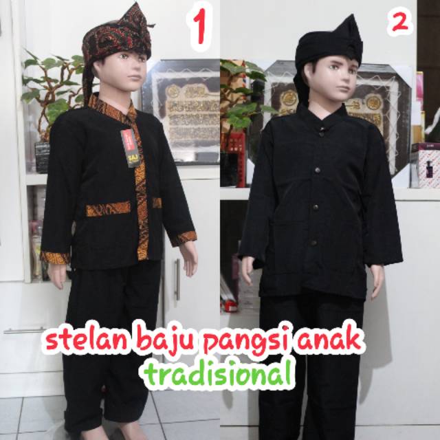 stelan baju celana pangsi silat anak anak batik dan polos tradisional sunda jawa betawi uk 7-10 tahun