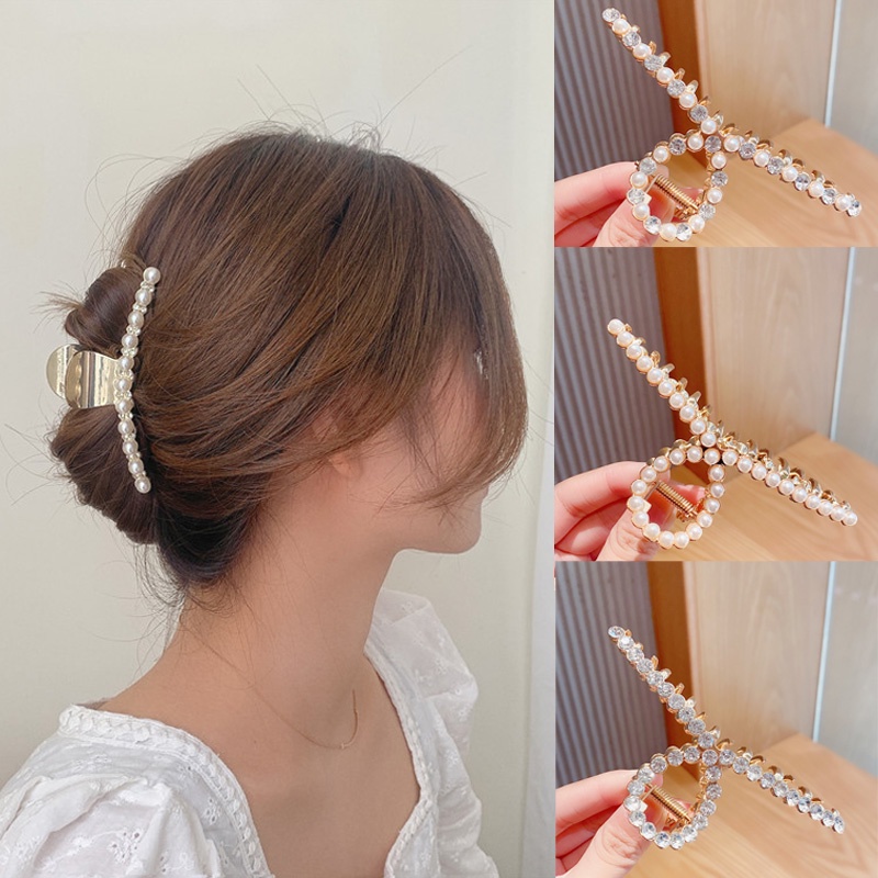 [Women Imitation Pearl Large Hair Clips] [Girls Korean INS Style Big Hair Claw] [Ladies Simple Casual Hair Claw]