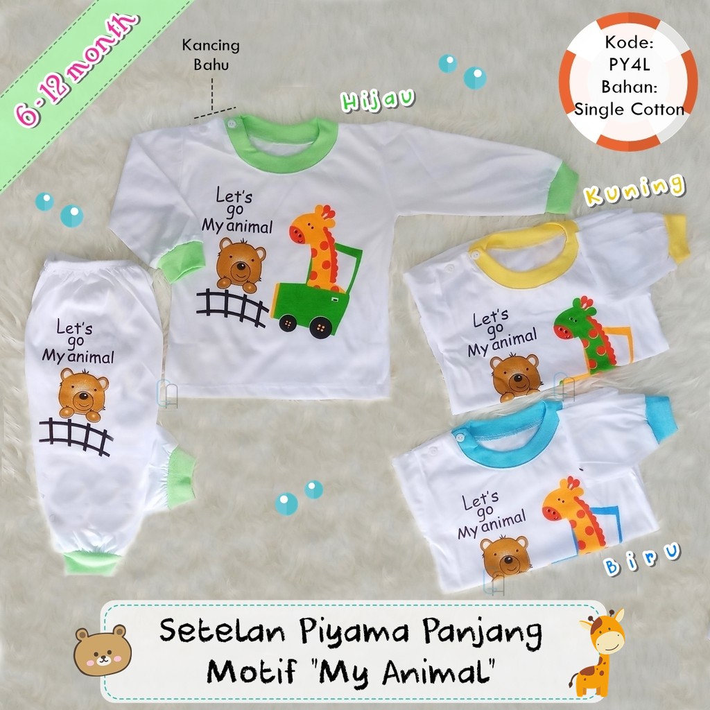 Setelan Piyama Panjang Bayi 6 12 Bulan Baju Tidur Putih Motif My