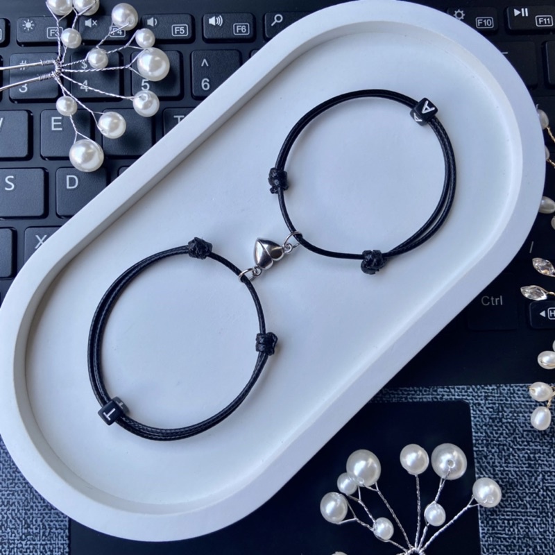 2pcs Gelang magnetlove  inisial dadu | Gelang magnet love silver| Gelang magnet couple | Gelang magn
