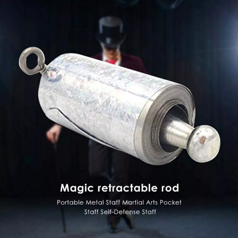Tongkat Sulap Metal Cane Magic Rod Perak Teleskopik Bela Diri Baton Besi Silver