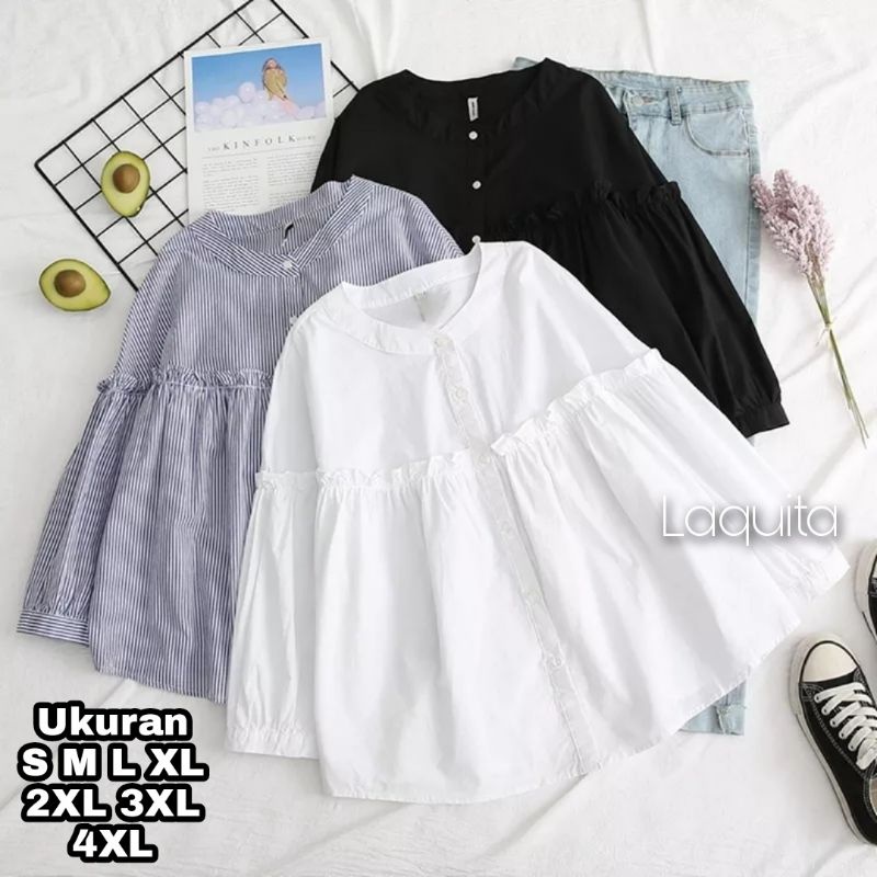 Laquita Blouse Salur Big Size Ukuran Size S M L XL 2XL 3XL 4XL XXL XXXL  XXXXL 2L 3L 4L 5L  Atasan Blouse Wanita Jumbo Atasan Big Size Kemeja Kerja Korea Over Size