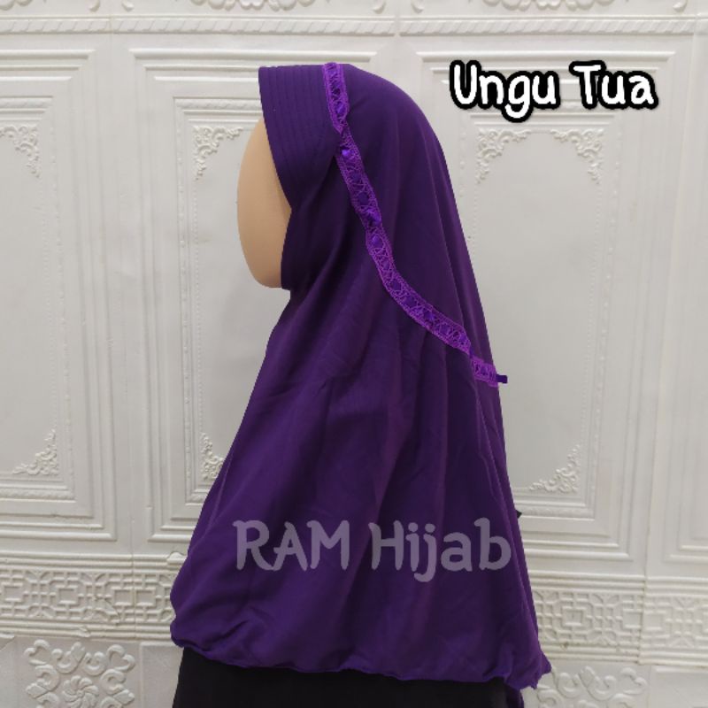 ram hijab kerudung jilbab instan bergo anak sekolah TK SD SMP warna ungu tua