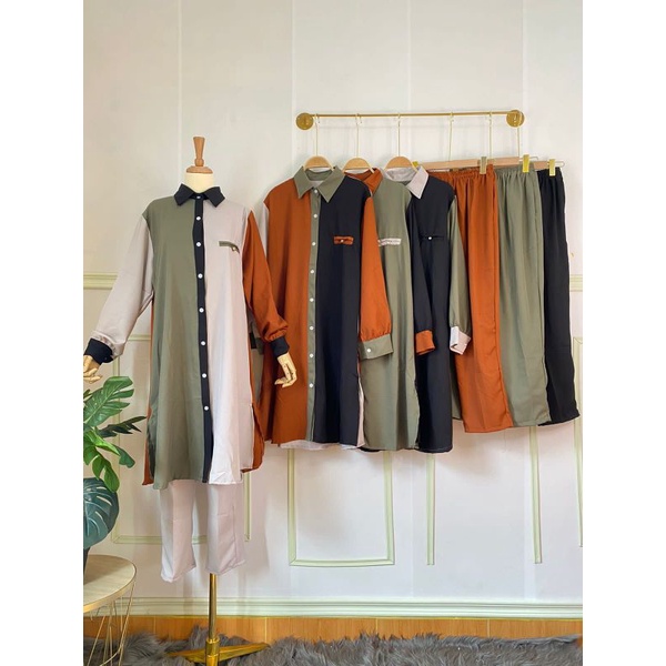 One Set Tunik Kombinasi Warna Superr Cuakepp Setelan Celana Tunik  Syakila Shakila