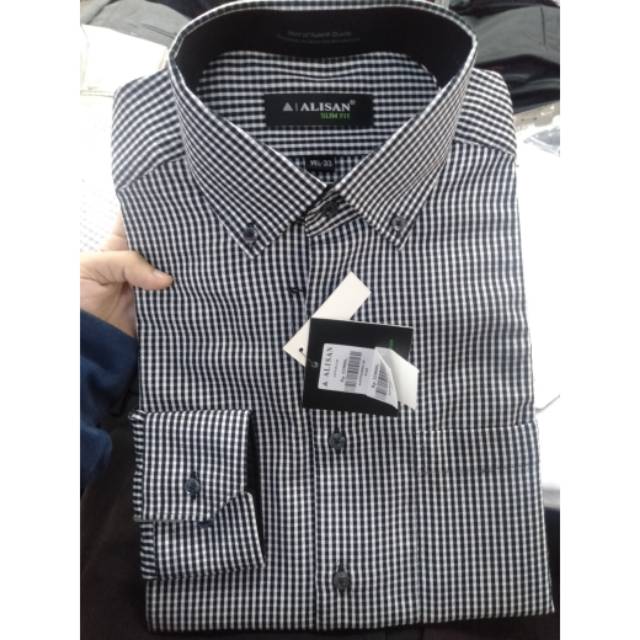 Kemeja Motif Salur Alisan Lengan Panjang