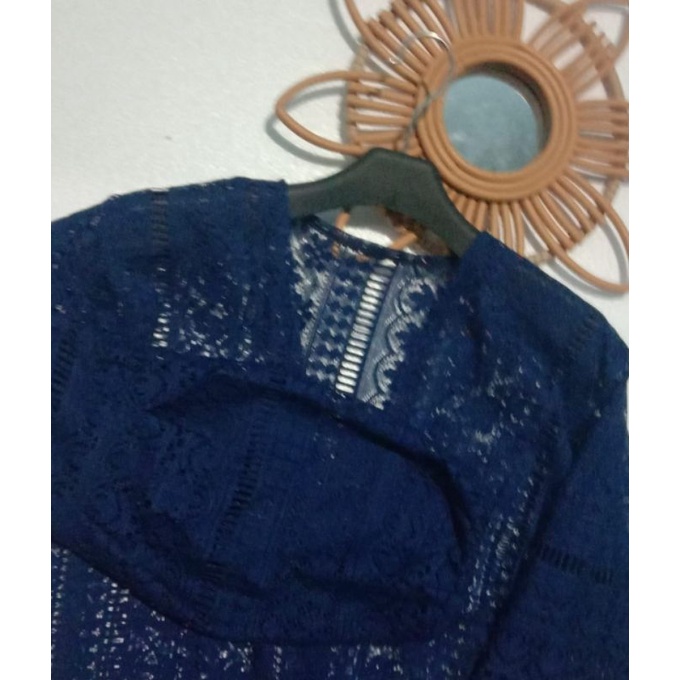 Cardigan Brokat Lengan Balon/Kardigan Burkat/Kardi Brukat/Outer Long Cardi-navy