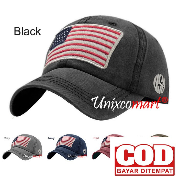 Koleksi Terbaru - Topi Dewasa / Topi Cewek Cowok / Topi Basee Bal PE744 America Flag Baseball Hat Ca