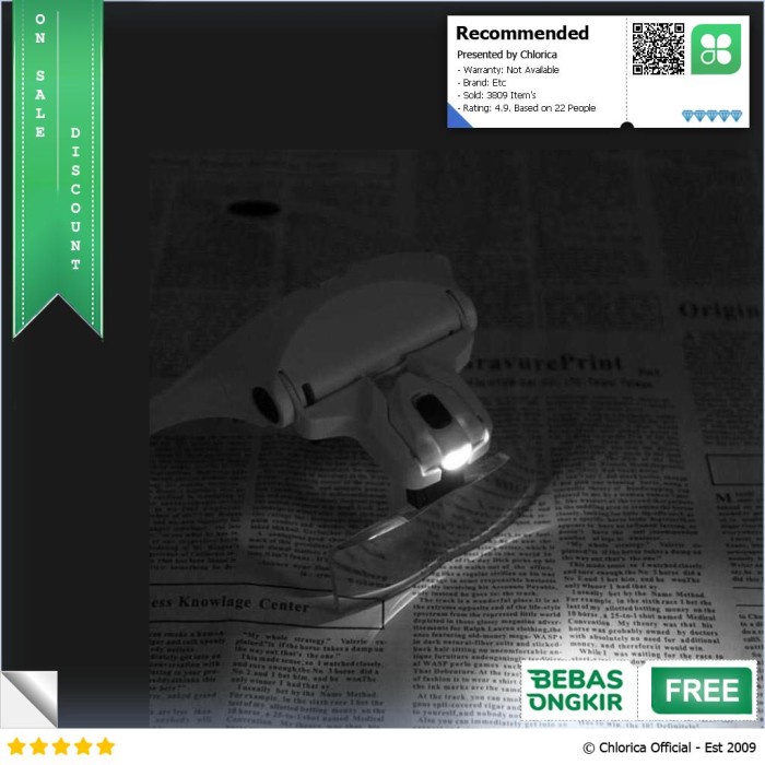 

Helm Kacamata Pembesar Reparasi Jam 5x Magnifier 2 LED - 9892B2