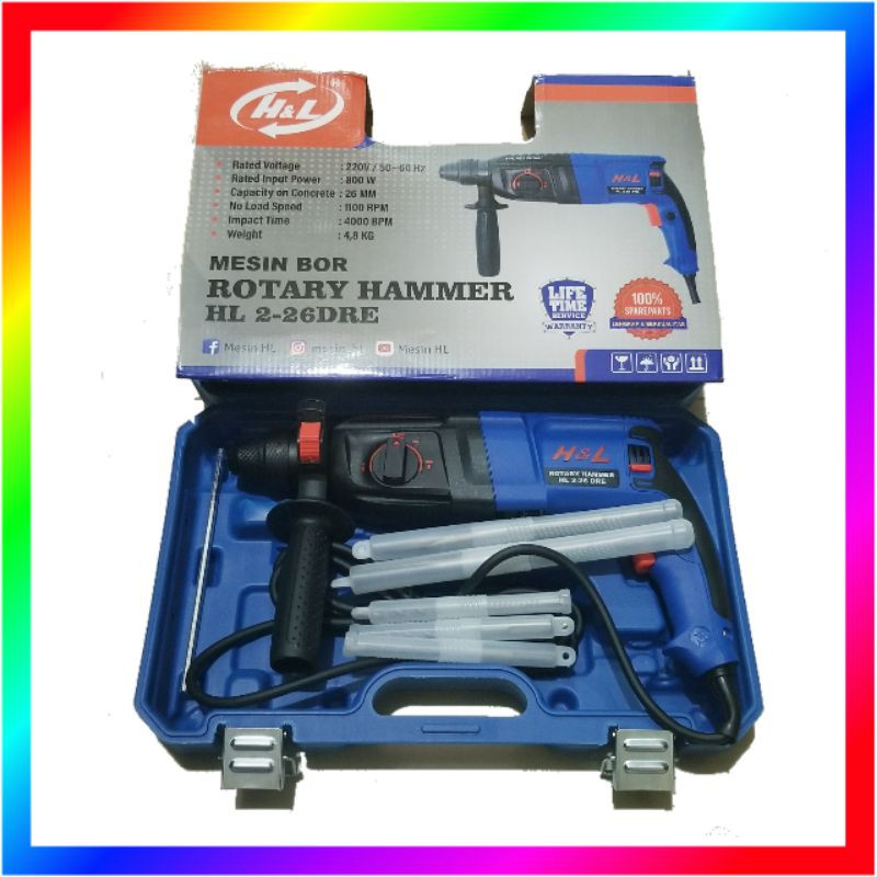 Mesin Bor Bobok Beton Rotary Hammer H&amp;L HNL HL 2-26 DRE Set Mata Bobok