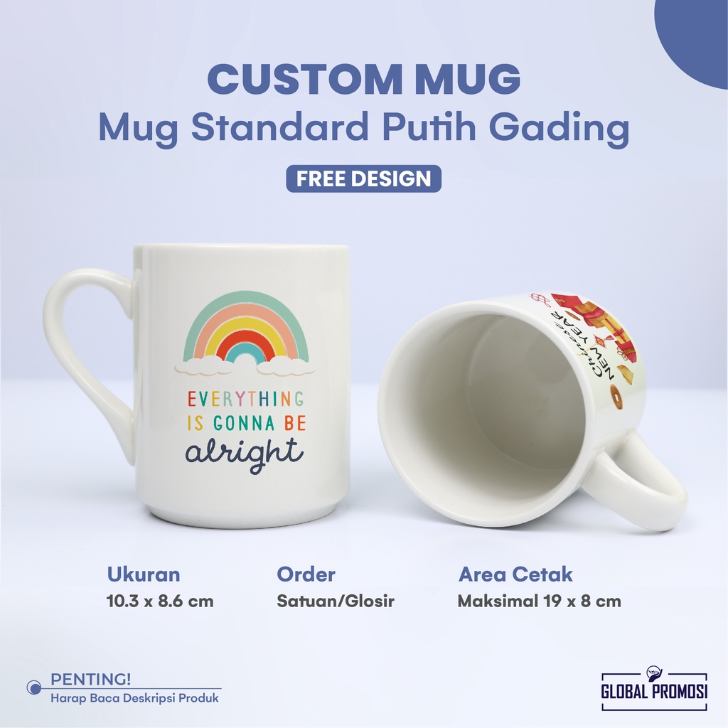 Souvenir Mug Standard Custom Satuan/Grosir Khusus Pengiriman Instan/Gojek