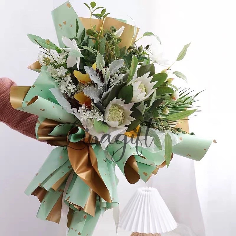 ( 5 Lembar ) BICOLOR GOLD FLAKES - FLOWER WRAPPING PAPER BICOLOR GOLF FLAKES / KOREAN DOUBLE COLOR GOLD CELLOPHANE / KERTAS BUNGA / DIY / RANGKAIAN BUKET FLORIST