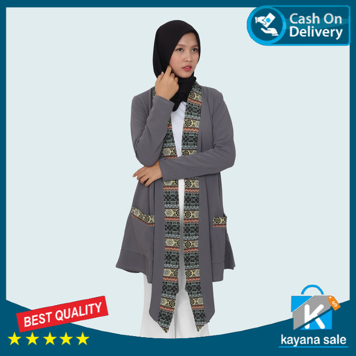 Outer Batik Songket Wanita - Baju Cardigan Outer Panjang Lengan Pendek - BD
