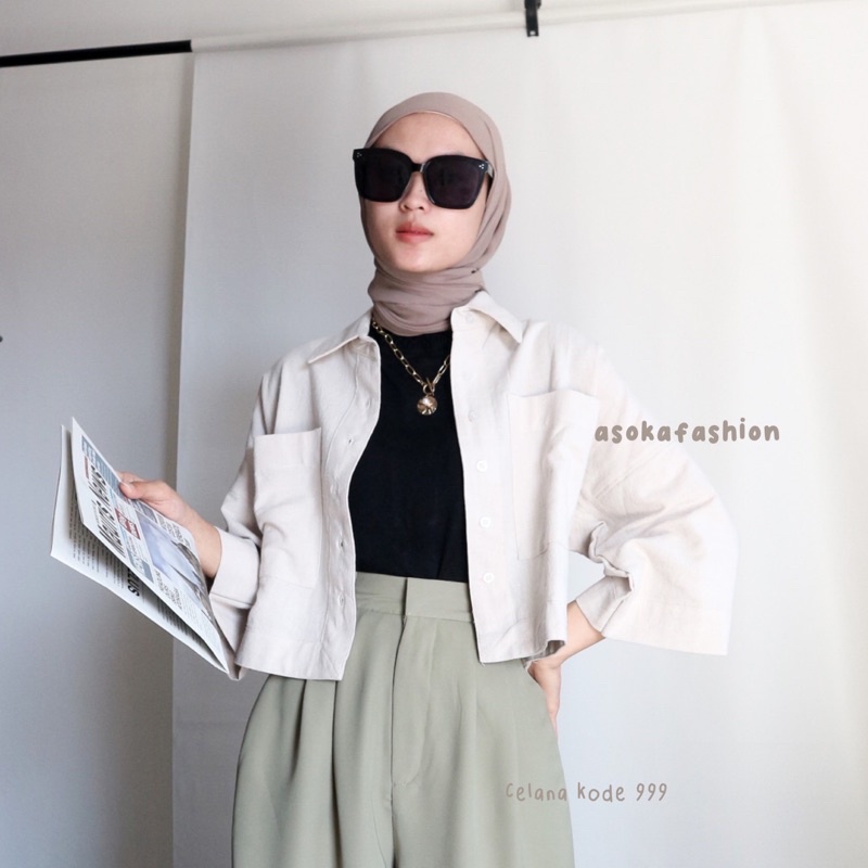 ASOKA Kara Crop Top 991 - Kemeja Crop Oversize - Outer Oversized Shirt Linen