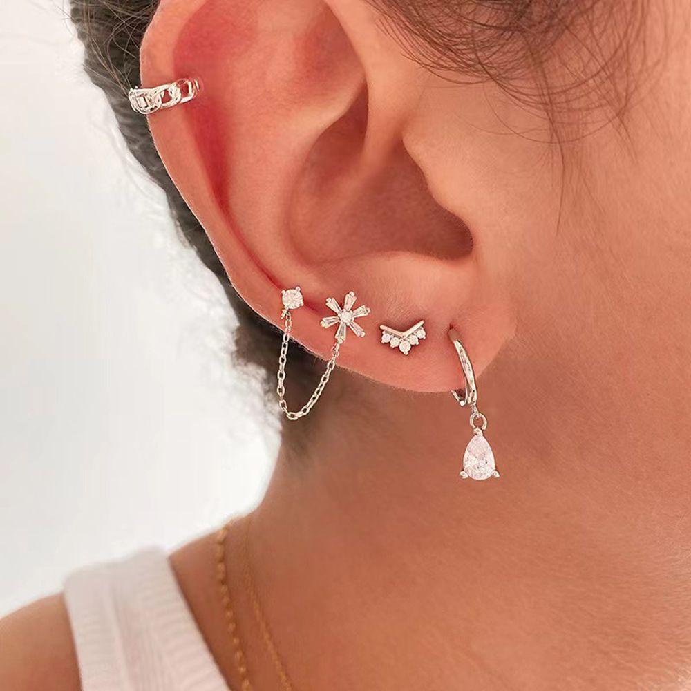 Needway Hoop Earrings Untuk Wanita Fashion Zirkon Kubik Tulang Rawan Helix Hadiah Pernikahan Perhiasan Halus Tragus Menjuntai Anting Tindik Telinga Perhiasan