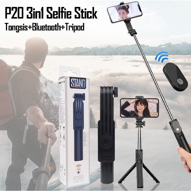JG TRIPOD TONGSIS BLUETOOTH P20S REMOTE SELFIE STICK HP WIRELESS