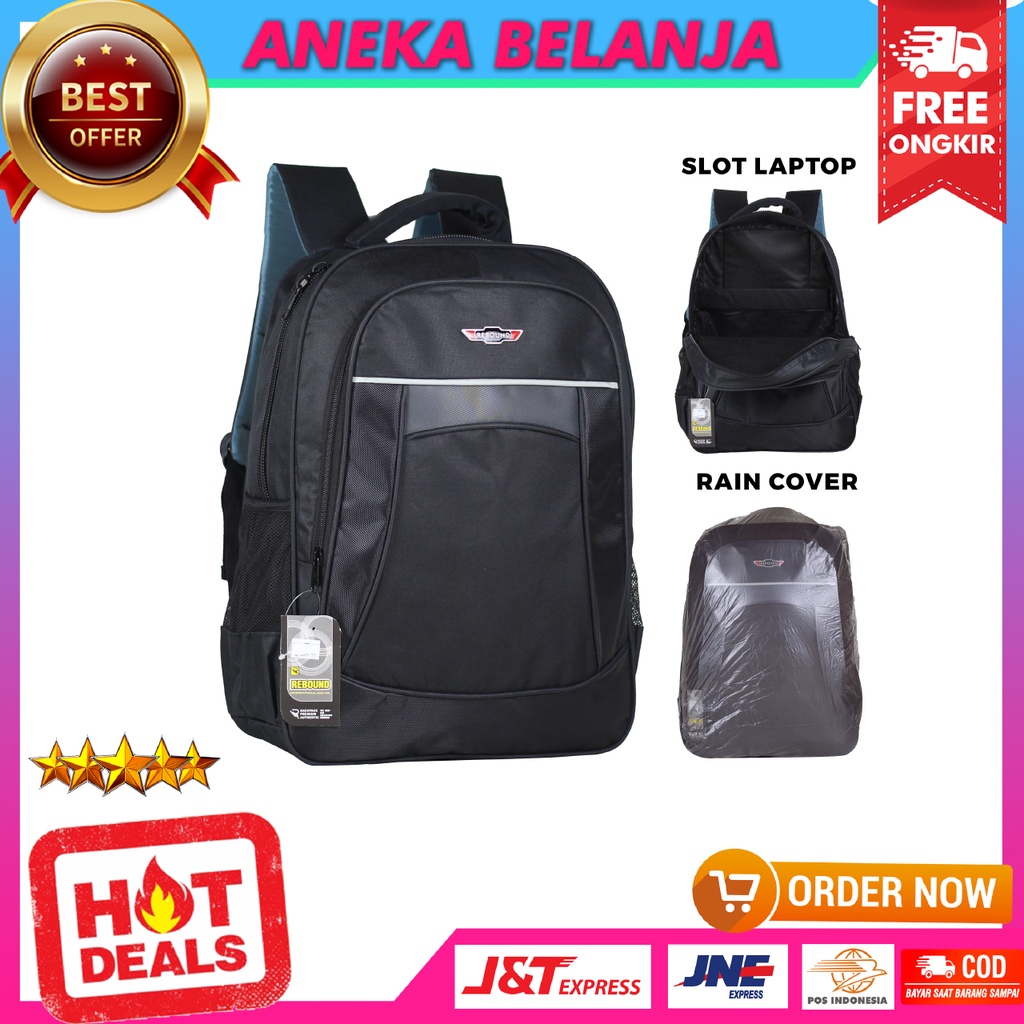 Ransel Sekolah Kerja Kuliah Model Rebound Garis Atas Silver Free Raincover Tas Backpack Berkualitas