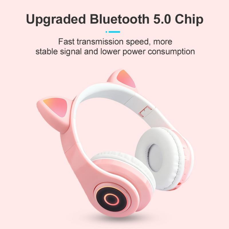 Bluetooth Headset Headphone Telinga Kucing Cute Cat Ear - CXT-B39 - Pink