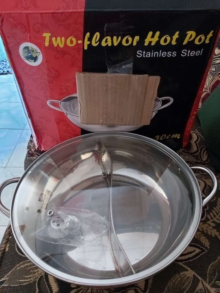 Rantangshop Panci Sabu Sabu 2 Sekat Ada Tutup Kaca Stainless Ultra Grill Portable
