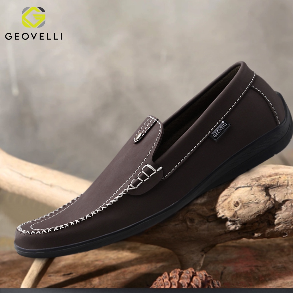 GEOVELLI STORE | Sepatu Kasual Pria Kulit Sepatu Slip on Casual G-1971 Coklat Kopi