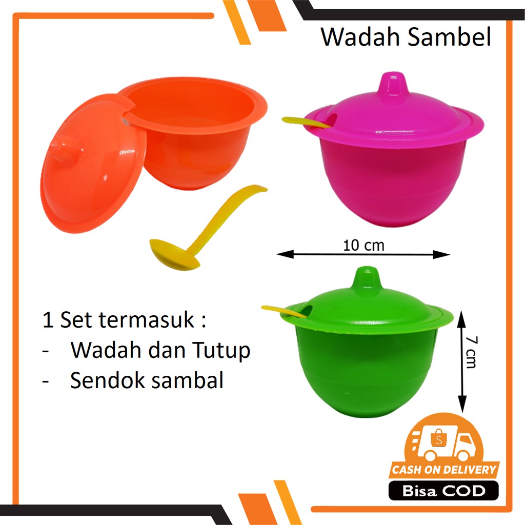 Wadah Sambal Plastik Set dengan Tutup dan Sendok / Tempat Saos Sambel